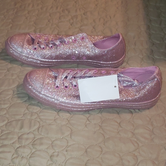 WOMAN'S PINK GLITTER SIZE 12 CONVERSE - Picture 2 of 3